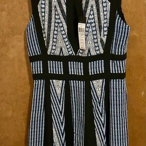 BCBGMaxAzria Black and Blue Patterned Midi Dress‎